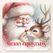 Cute Cartoon Christmas Coasters Santa and Rudolph スクエアペーパーコースター (正面)