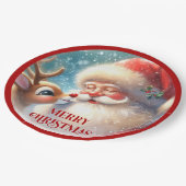 Cute Cartoon Christmas Plates Santa and Rudolph ペーパープレート (アングル)