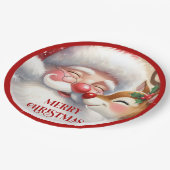 Cute Cartoon Christmas Plates Santa and Rudolph ペーパープレート (アングル)