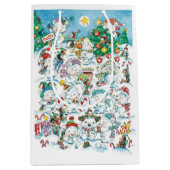 Cute Cartoon Christmas Polar Bear Penguin Party ミディアムペーパーバッグ (正面)