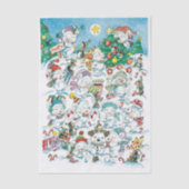 Cute Cartoon Christmas Polar Bear Penguin Party 薄葉紙 (正面)