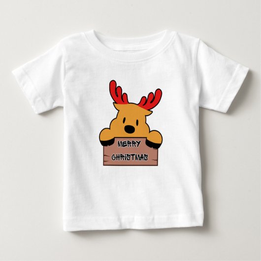 Cute Cartoon Christmas Reindeer  ベビーTシャツ (正面)