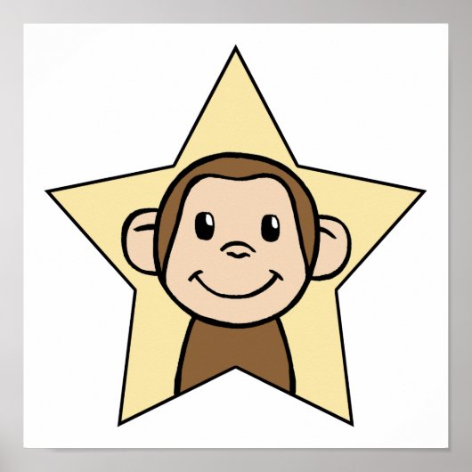 Cute Cartoon Clip Art Monkey with Grin Smile Star ポスター (正面)