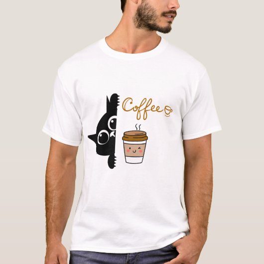 Cute Cartoon Coffee Design – T-Shirt for Coffee Lo Tシャツ (正面)