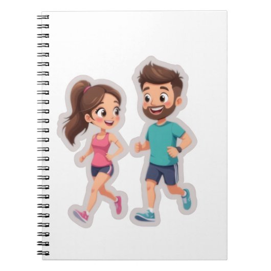 Cute Cartoon Couple Jogging Together – Healthy Lif ノートブック (正面)