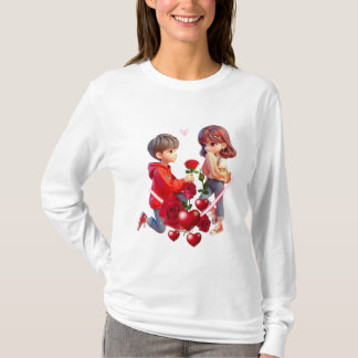 Cute Cartoon Couple Romantic T-Shirt Design Tシャツ
