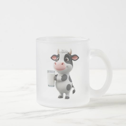 Cute Cartoon Cow Drinking Milk From Glass フロストグラスマグカップ (右)