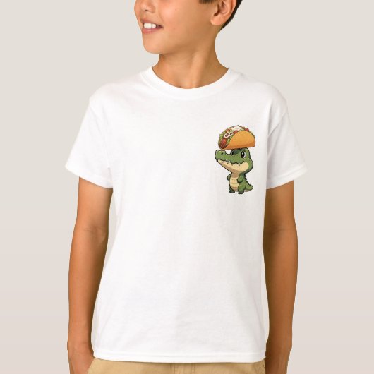 Cute Cartoon Crocodile Balancing Giant Taco Tシャツ (正面)