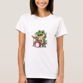 Cute Cartoon Crocodile Drummer Mascot Tシャツ (正面)
