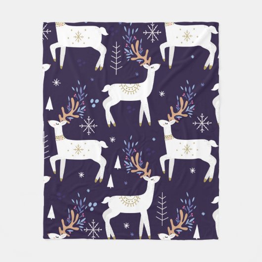 Cute cartoon deer seamless pattern, nursery backgr フリースブランケット (正面)