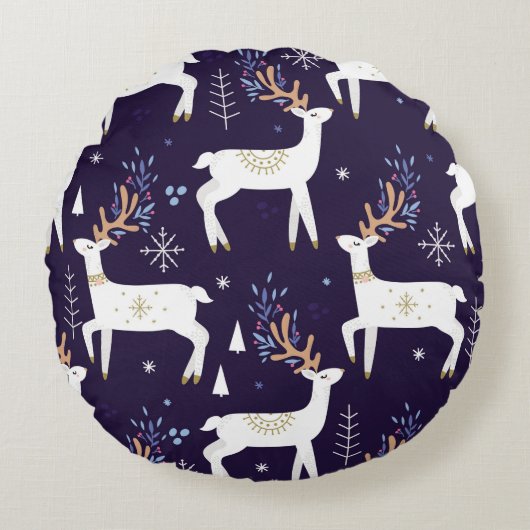 Cute cartoon deer seamless pattern, nursery backgr ラウンドクッション (正面)