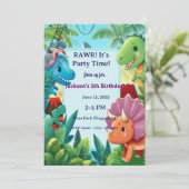 Cute Cartoon Dinosaur "RAWR! It's Party Time!" Boy 招待状 (スタンド正面)