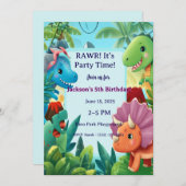 Cute Cartoon Dinosaur "RAWR! It's Party Time!" Boy 招待状 (正面/裏面)