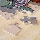 Cute Cartoon Dinosaur Reading Jigsaw Puzzle ジグソーパズル (側面)