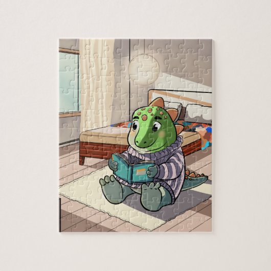 Cute Cartoon Dinosaur Reading Jigsaw Puzzle ジグソーパズル (縦)