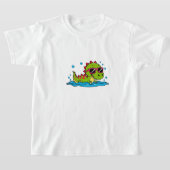 Cute Cartoon Dinosaur Swimming with Sunglasses  Tシャツ (レイダウン)