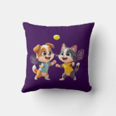 Cute Cartoon Dog and Cat Playing Padel Tennis – Fu クッション (裏面)