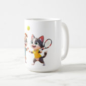 Cute Cartoon Dog and Cat Playing Padel Tennis – Fu コーヒーマグカップ (正面右)