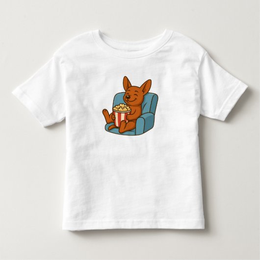 Cute Cartoon Dog Eating Popcorn Kids' T-Shirt トドラーTシャツ (正面)