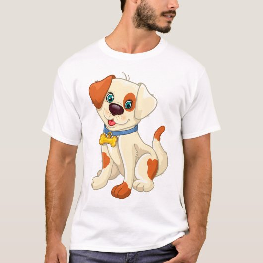 Cute Cartoon Dog with Blue Collar Tシャツ (正面)