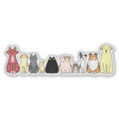 cute cartoon dogs and cats in a row sticker シール (正面)