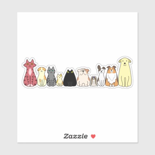 cute cartoon dogs and cats in a row sticker シール (シート)