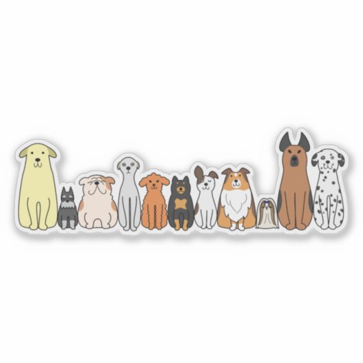 cute cartoon dogs in a row sticker シール (正面)
