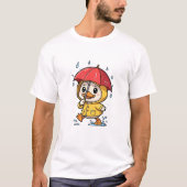 Cute Cartoon Duck Walking in Rain Tシャツ (正面)