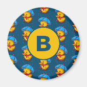 Cute Cartoon Ducks Under Umbrellas Monogram マグネット (正面)