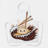 Cute Cartoon Dumpling Surfing on a Soy Sauce Wave エプロン (正面)