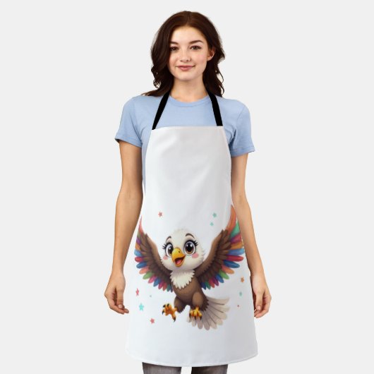 Cute Cartoon Eagle Flying – Friendly Vector Art エプロン (着用した状態)