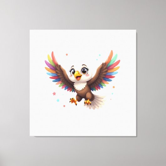 Cute Cartoon Eagle Flying – Friendly Vector Art キャンバスプリント (正面)