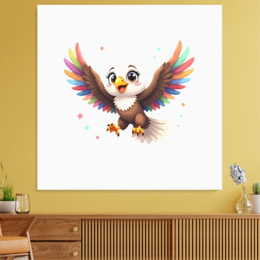 Cute Cartoon Eagle Flying – Friendly Vector Art キャンバスプリント (インサイチュ (リビング))