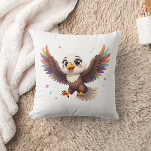 Cute Cartoon Eagle Flying – Friendly Vector Art クッション (ブランケット)