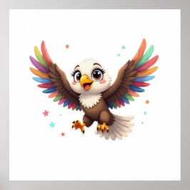 Cute Cartoon Eagle Flying – Friendly Vector Art ポスター