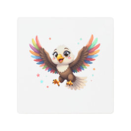 Cute Cartoon Eagle Flying – Friendly Vector Art メタルプリント