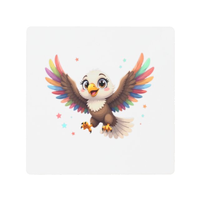 Cute Cartoon Eagle Flying – Friendly Vector Art メタルプリント (正面)