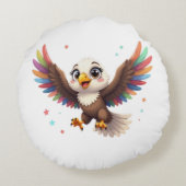 Cute Cartoon Eagle Flying – Friendly Vector Art ラウンドクッション (裏面)