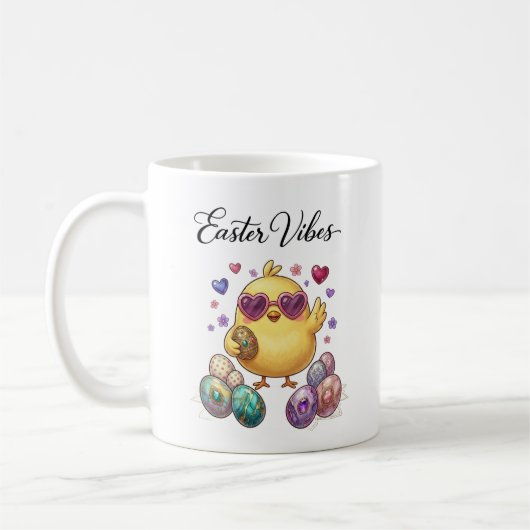 Cute Cartoon Easter Chick with Pastel Eggs Heart コーヒーマグカップ (左)