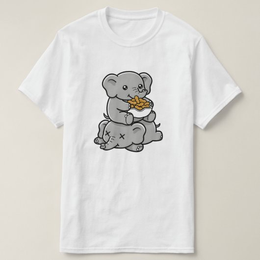 Cute Cartoon Elephants Eating Peanuts Fun Art Tシャツ (デザイン正面)