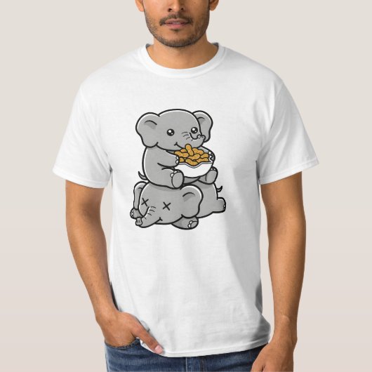 Cute Cartoon Elephants Eating Peanuts Fun Art Tシャツ (正面)