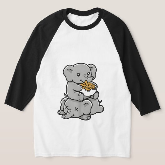 Cute Cartoon Elephants Eating Peanuts Fun Art Tシャツ (レイダウン)
