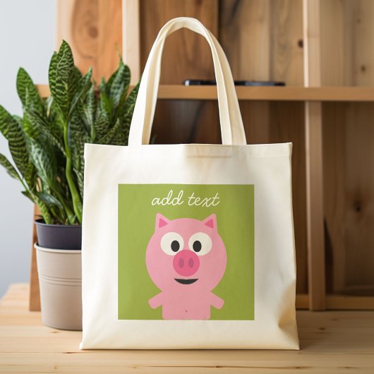 Cute Cartoon Farm Pig - Pink and Lime Green トートバッグ