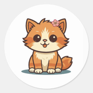 Cute Cartoon Floral Cat Sticker – Kitten Design ラウンドシール
