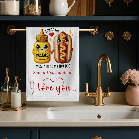Cute Cartoon Food Towel Custom Name Valentine キッチンタオル
