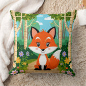 Cute Cartoon Fox Sitting On Forest Path クッション (ブランケット)