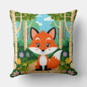 Cute Cartoon Fox Sitting On Forest Path クッション (裏面)
