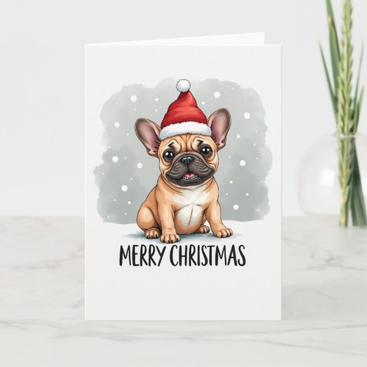 Cute Cartoon French Bulldog in Santa Hat Christmas カード (正面)