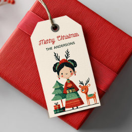Cute Cartoon Frida Kahlo Retro Merry Christmas  ギフトタグ