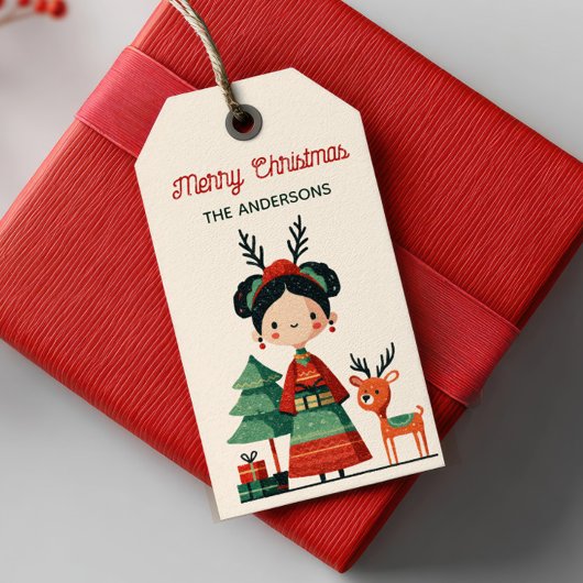 Cute Cartoon Frida Kahlo Retro Merry Christmas ギフトタグ